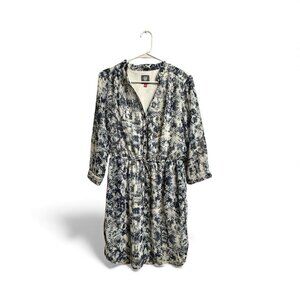 Vince Camuto Blue White Abstract Print Dress Women’s Size 8 Elastic Waist